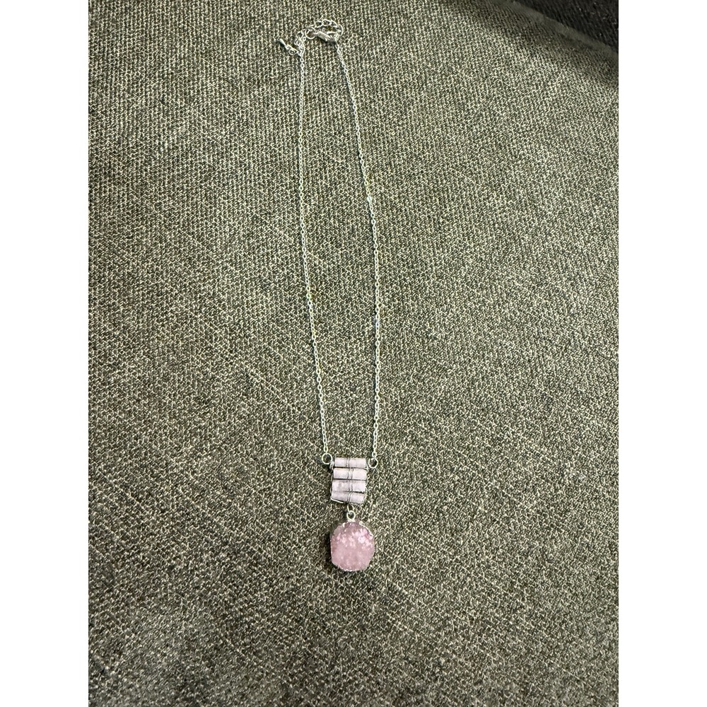 Handmade Rose Quartz Druzy Necklace | Wire Wrapped Quartz | Boho Crystal Pendant - Picture 2 of 7